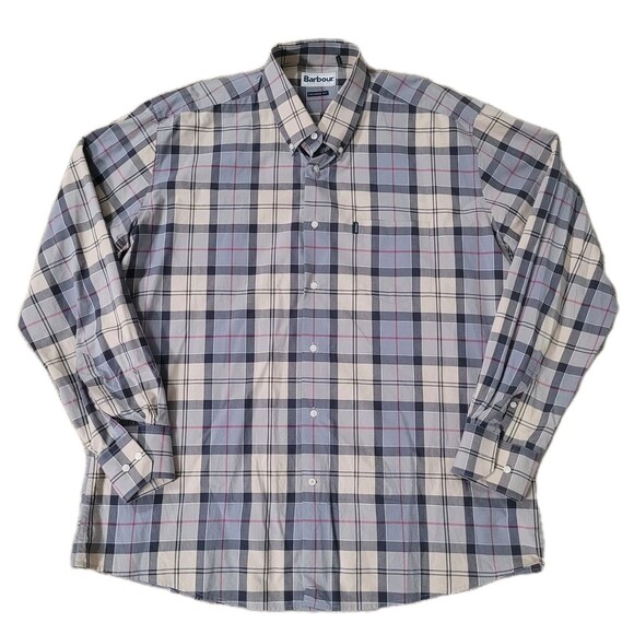 Barbour Tailored Fit Mens XL Black Tan Plaid Button Down LS Preppy - Picture 1 of 12